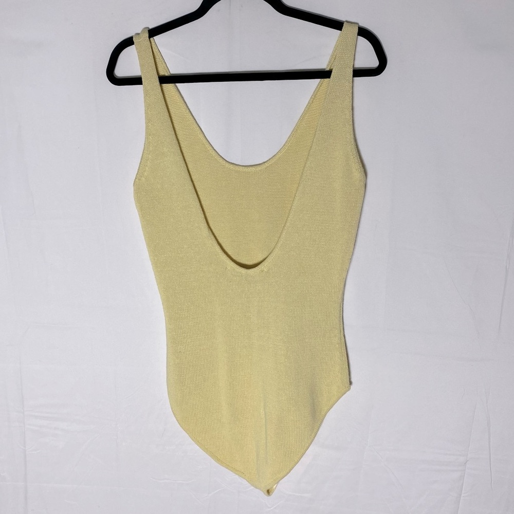 Zara Yellow Knit Low Back Bodysuit L NWT Balletcore Butter Yellow Boho Retro - Picture 2 of 11